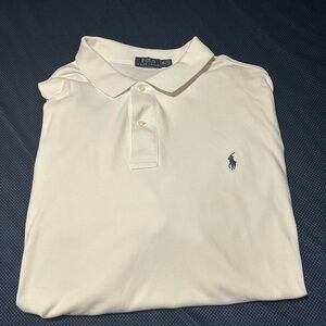 Ralph Lauren Men's White Polo Shirt with Navy Logo